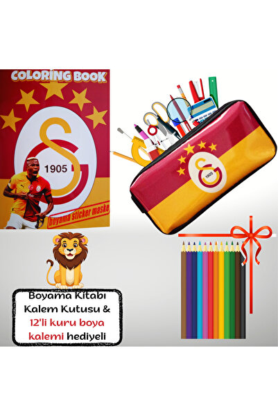 booddie Galatasaray Sarı Kırmızı Boyama Kitabı Stickerlı,Kalemlik,Kalem Çanta...