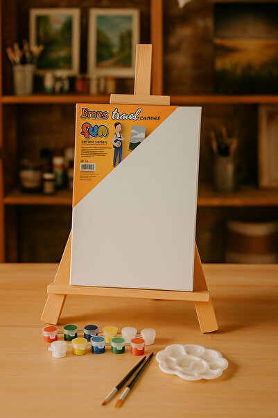 Edu&Hobby Ahşap Masa Tipi Şövale + 20x30 Tuval |Çocuk ve Yetişkin Boyama Seti - Hobi ve Sanat Seti-Resim Yapma