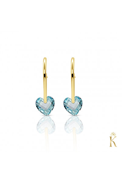 KALINI Σκουλαρίκια από κίτρινο χρυσό 14 καρατίων, κρίκοι 13 χιλιοστών με μπλε...