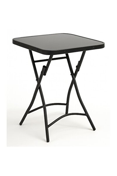 OEM Square folding tempered glass table, Ø 60 cm, rounded corners, black