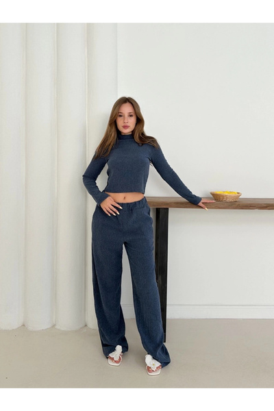 hibiscus Turtleneck knitted suit navy blue st265865