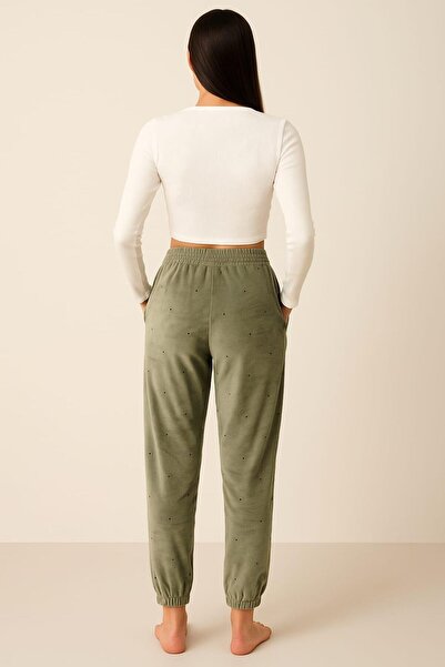 Pemilo Women's Pocketed Leggings with Elasticated Cuffs Velvet Single Bottom Green