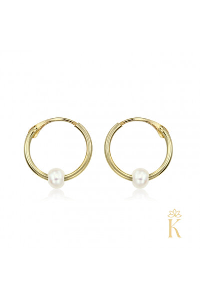 KALINI Cercei pentru bebeluși sau piercing, aur galben de 14K, cercei mici de 8 mm cu perlă