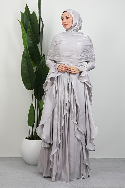 GİYZAMİLA Ebru Yoryo Abiye Açık Gri