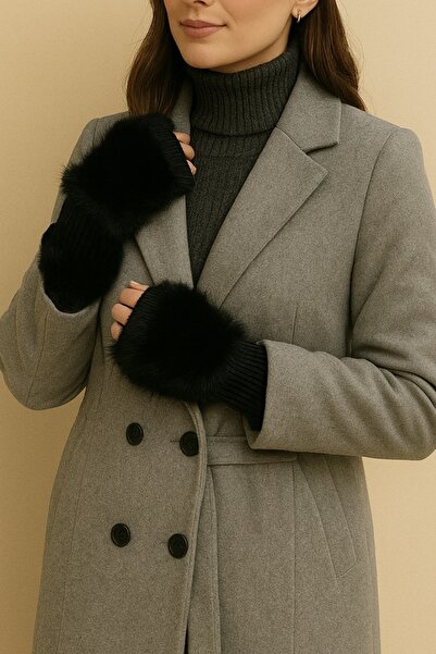 Hayalet Knitwear Furry Fingerless Women's Gloves – Soft Textured, Warm, Plush...