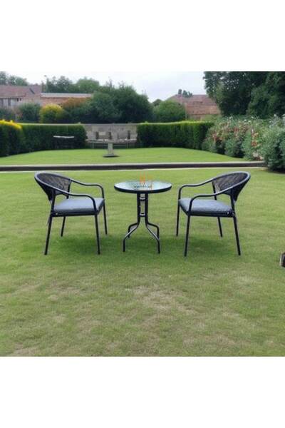 Al Saada Home Tea Table Set - 2 Chairs - Black & Gray