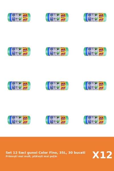 Fino Set 12 Saci gunoi Color Fino, 35L, 30 bucati