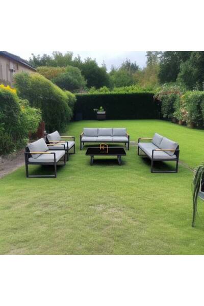 Al Saada Home Outdoor 7-seat set with table - Black & Gray