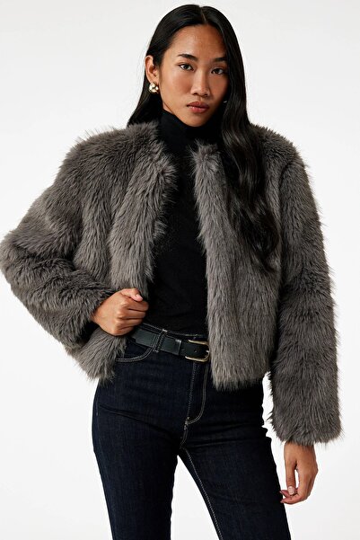 Koton Дамски X Sibil Çetinkaya - Дългоръкавен велосипеден палто с изкуствена кожа 6WAK20138EW