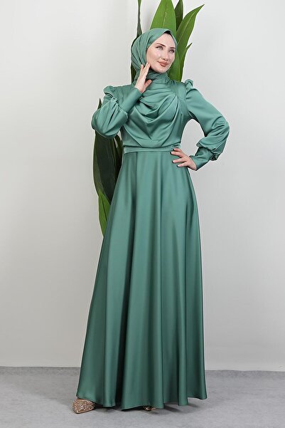 GİYZAMİLA Front Open Dress Soft Green