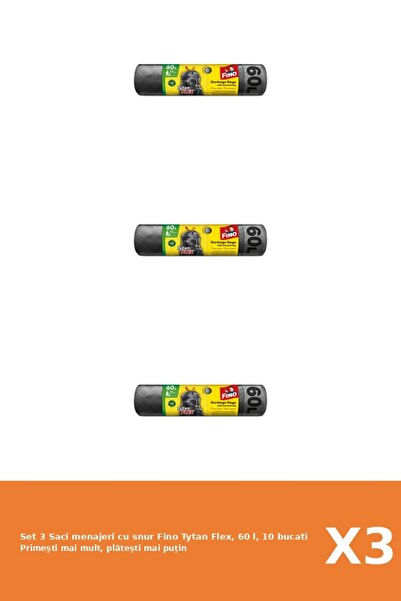 Fino Set 3 Saci menajeri cu snur Tytan Flex, 60 l, 10 bucati