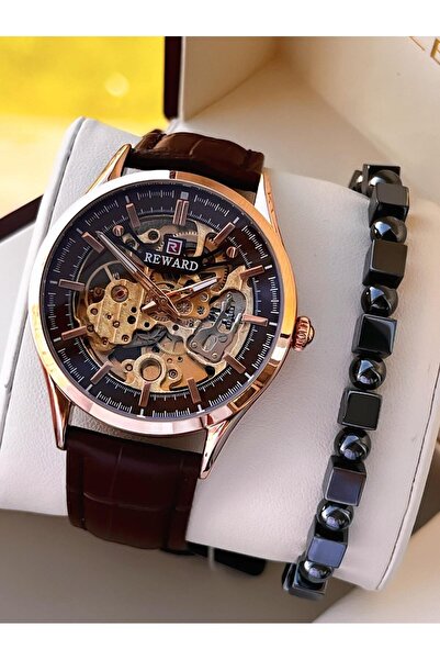 Reward Automatic Leather Cord 5 Atm Water Resistant Men's Wristwatch Vs.Blkt.0616