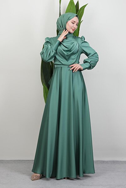 GİYZAMİLA Front Open Dress Soft Green