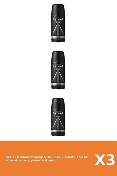 str8 Set of 3 Rise Deodorant Spray, Men, 150 ml