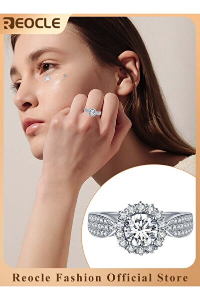 REOCLE Women's Zircon Adjustable Silver Open Engagement Ring, White Gold Plated, 3 Rows
