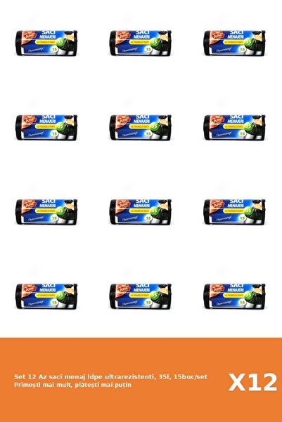 Az Set 12 saci menaj ldpe ultrarezistenti, 35l, 15buc/set