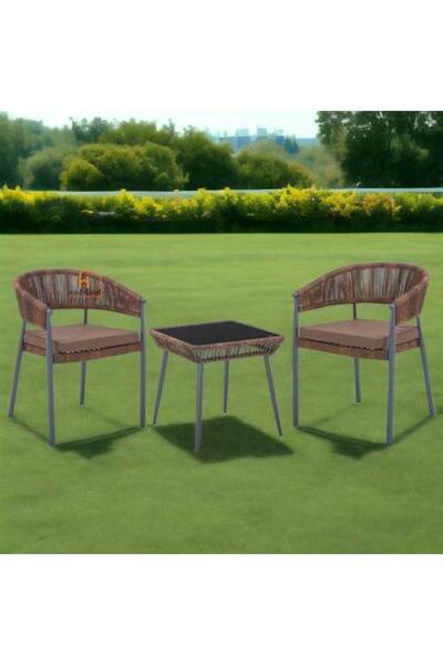 Al Saada Home Tea table set - 2 chairs - Dark Brown