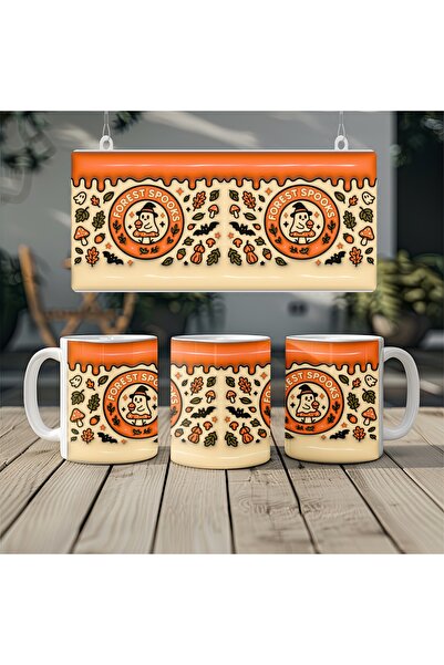 Beramussa كوب الخريف من فورست سبوك – تصميم ثلاثي الأبعاد بطابع أشباح الغابة - بدون نقش بارز