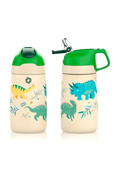 Vagonlife Children's Thermos Flask with Steel Straw 350ml Yellow Dinosaur