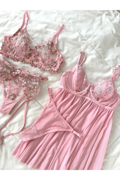 Feruzdesign Σετ εσωρούχων Lunesse Floral Pink 5 τεμαχίων με σύρμα