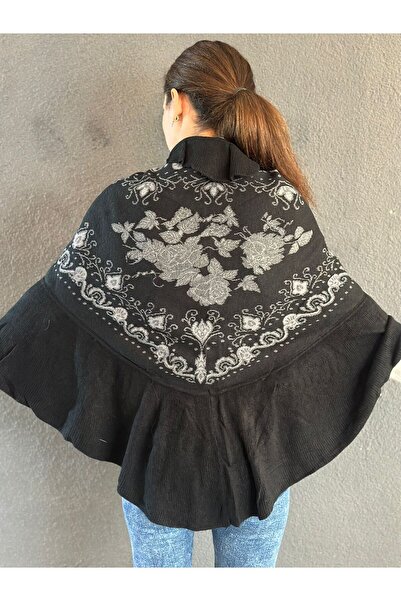 Gönülden Tasarım Ethnic Patterned Knitted Women's Shawl Poncho