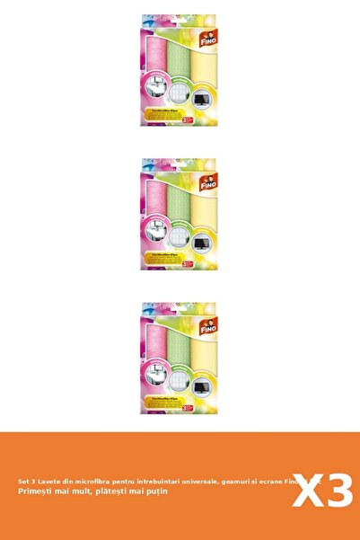 Fino Set of 3 Microfiber Cloths for universal use, windows and screens Fino, 3 pcs