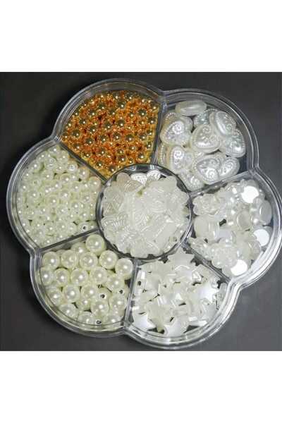 yiğit aksesuar خرز اللؤلؤ على شكل زهرة الأقحوان في علبة مع مواد لصناعة المجوهرات