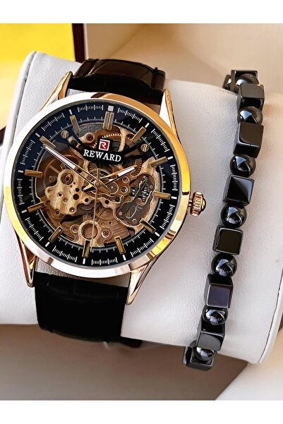 Reward Automatic Leather Cord 5 Atm Water Resistant Men's Wristwatch Vs.Blkt.0618