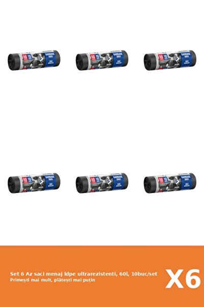 Az Set 6 saci menaj ldpe ultrarezistenti, 60l, 10buc/set
