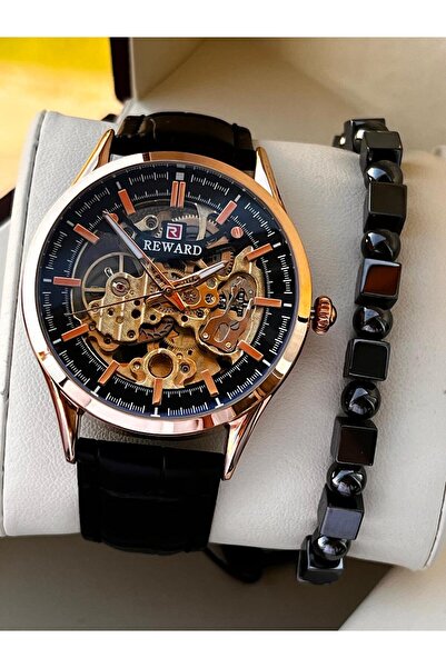 Reward Automatic Leather Cord 5 Atm Water Resistant Men's Wristwatch Vs.Blkt.0615