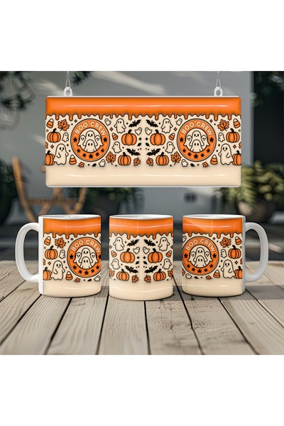 Beramussa Boo Crew Halloween Mug – Ghost and Pumpkin Patterned 3D Look - Non-...