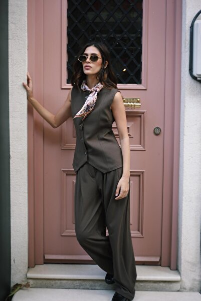 NİLİST Vest Palazzo Pants Brown Set