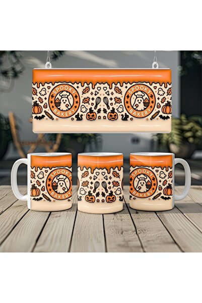 Beramussa Spooky Bakery Halloween Mug - Ghost Pastry Shop Themed 3D Effect - ...