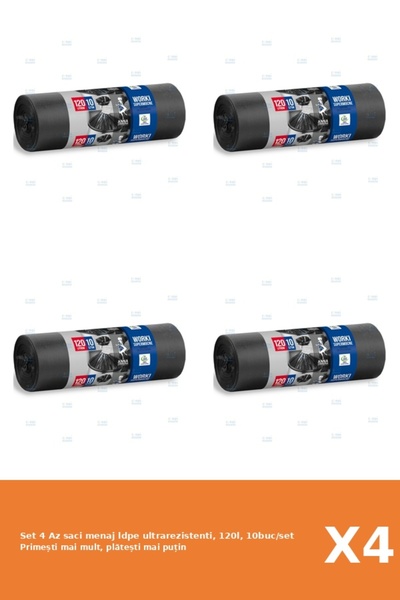 Az Set 4 saci menaj ldpe ultrarezistenti, 120l, 10buc/set