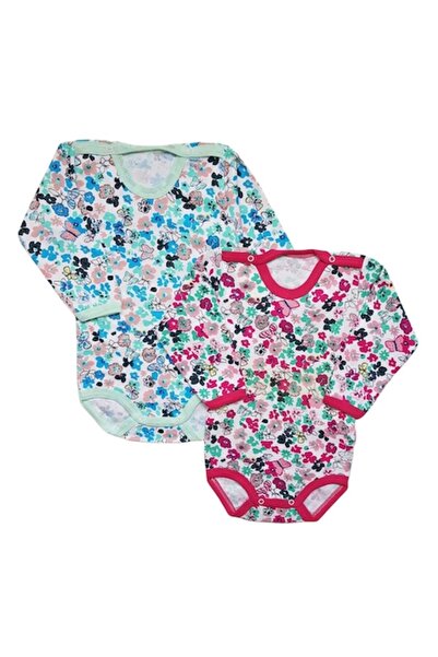 Miniworld Set of 2 long-sleeved bodysuits for girls, floral pattern, solid cotton, age 2 years, 92 cm