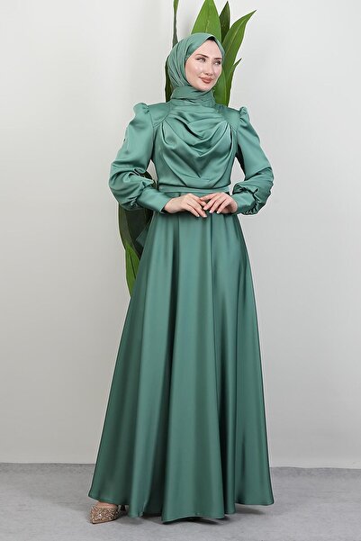 GİYZAMİLA Front Open Dress Soft Green