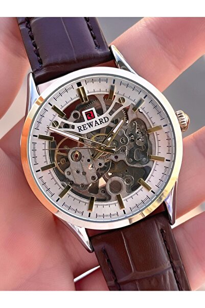 Reward Automatic Leather Cord 5 Atm Water Resistant Men's Wristwatch Vs.Blkt.0617