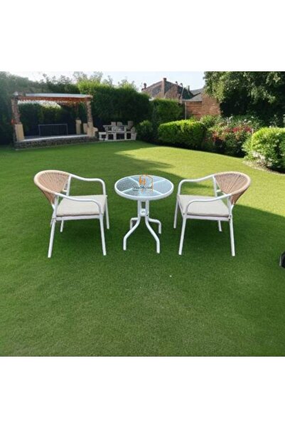 Al Saada Home Limited Quantity Tea Table Set - 2 Chairs - Brown & Beige