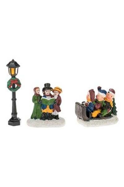 SHOPIENS Scenă de Crăciun cu figurine - Copii în sanie, colindători și felina...