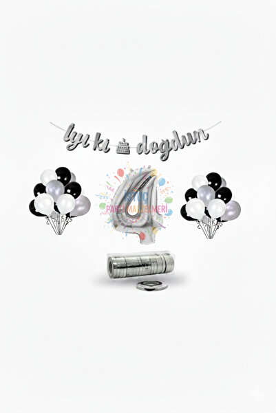 İSTOÇ PARTİ Rafya İpli 4 Yaş Gümüş Folyo Balon İyiki Doğdun Yazılı Banner Bal...