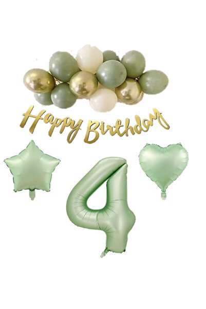 Generic Brand 4 Year Old Happy Birthday Written Banner Water Green Color Numb...