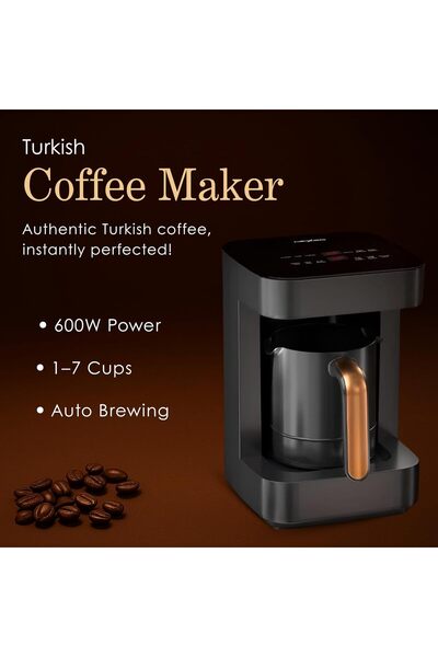 NEXSO Turkish Coffee Maker 600W Electric Machine with Milk Frother, 1–7 Cups & Keep Warm Function