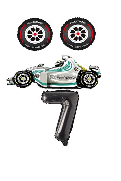 Generic Brand White Race Car Rubber and Black Number Foil Balloon Set Age 7