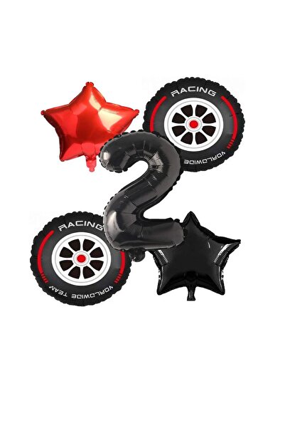 Generic Brand Racing Tire Star and Black Number Foil Balloon Set Age 2
