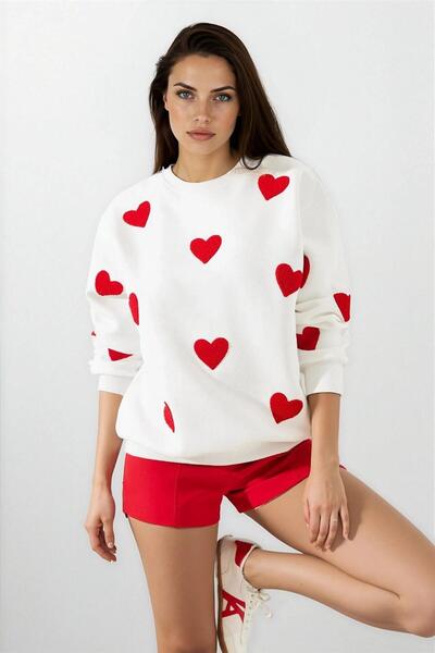 WeShaya Hanorac alb cu broderie inimă, cu gât rotund, 100% bumbac
