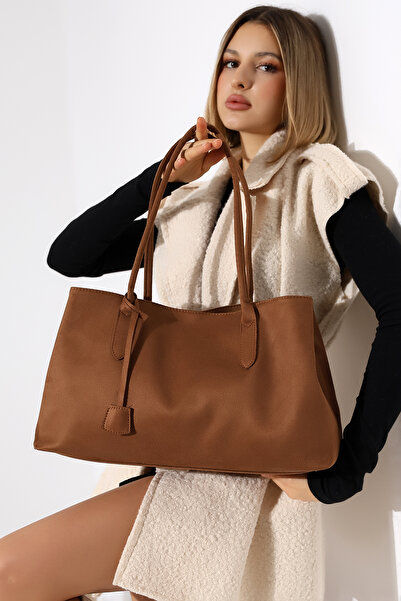 BALANZ حقيبة نسائية كبيرة الحجم من جلد النوبوك باللون البني، حقيبة كتف وحقيبة يد