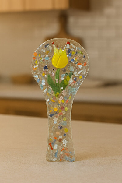 Le Kiv Home El Yapımı Cam Kaşık Altlığı - Kaşıklık Mutfak Aksesuarı Lale Deko...