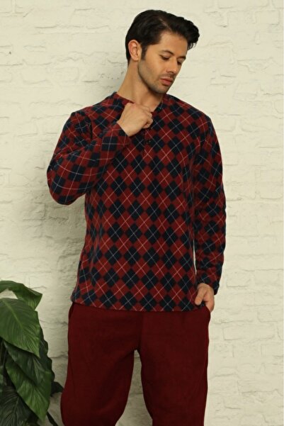 embody Men's pyjamas, soft and warm soft polar fleece, checked blouse, trousers with side pockets