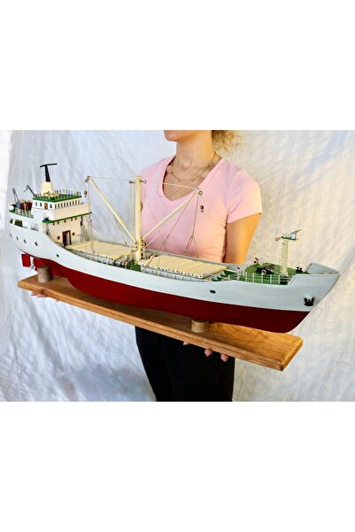 ESİ WOOD ART El Yapımı Ahşap 95 cm Yük Gemisi Maketi – Vintage Denizcilik Dek...