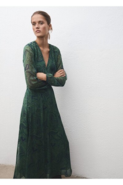 MANGO Woman Kemerli desenli elbise